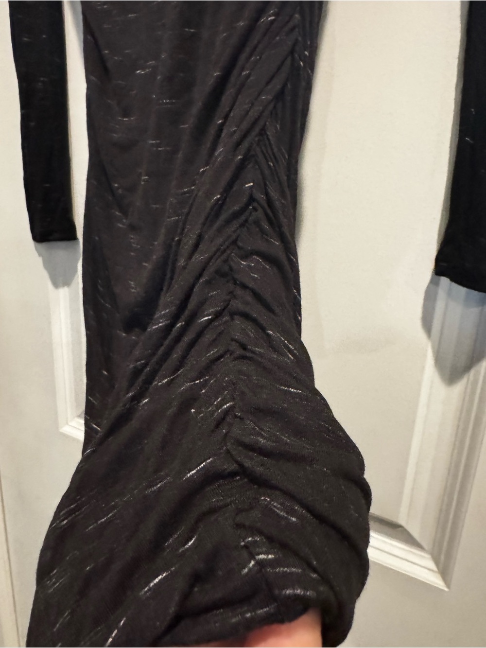 H&M XS Black Ruched Bodycon Dress Asymmetrical Neck Shoulder Pads - Picture 5 of 9